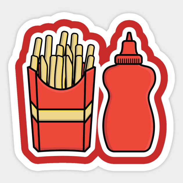 French Fries in Fries Box with Tomato Sauce Bottle vector illustration. Fast Food icon concept. Children potato food vector design. Sticker by AlviStudio